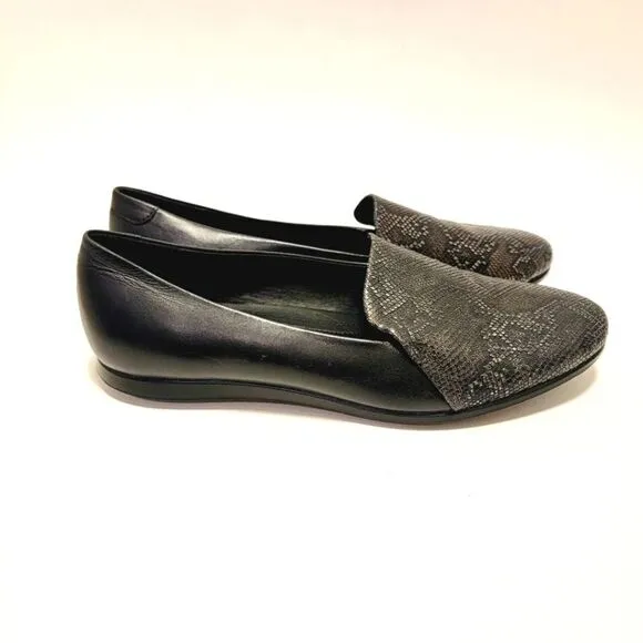 Ecco Touch Ballerina 2 Snake Embossed Ballet Flats Black Leather SlipOn 6.5 NWOB