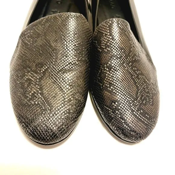 Ecco Touch Ballerina 2 Snake Embossed Ballet Flats Black Leather SlipOn 6.5 NWOB