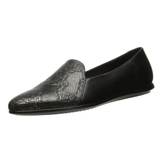 Ecco Touch Ballerina 2 Snake Embossed Ballet Flats Black Leather SlipOn 6.5 NWOB