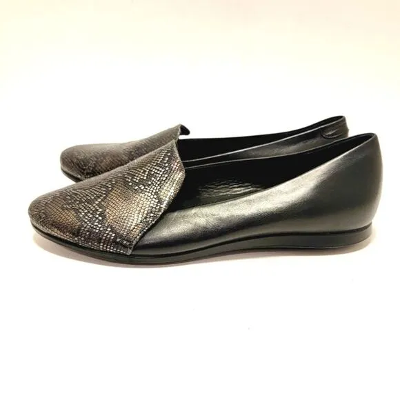 Ecco Touch Ballerina 2 Snake Embossed Ballet Flats Black Leather SlipOn 6.5 NWOB