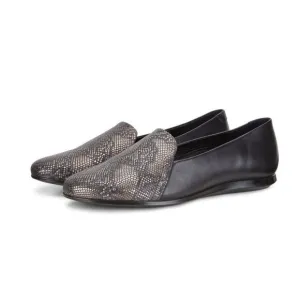 Ecco Touch Ballerina 2 Snake Embossed Ballet Flats Black Leather SlipOn 6.5 NWOB