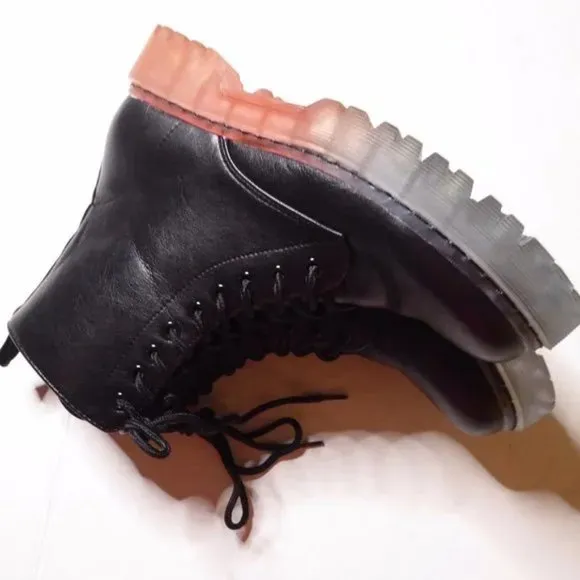 💥EDGY CHIC💥 &quot;MARTINA&quot; 100% GENUINE LEATHER BLUE &amp; PiNK OMBRE SOLE COMBAT BOOTS