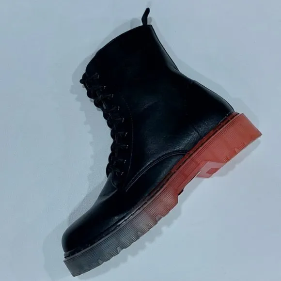 💥EDGY CHIC💥 &quot;MARTINA&quot; 100% GENUINE LEATHER BLUE &amp; PiNK OMBRE SOLE COMBAT BOOTS