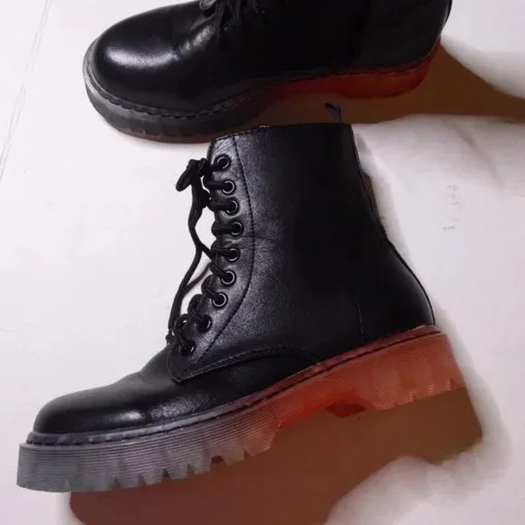 💥EDGY CHIC💥 &quot;MARTINA&quot; 100% GENUINE LEATHER BLUE &amp; PiNK OMBRE SOLE COMBAT BOOTS