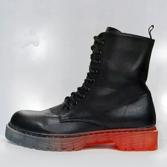 💥EDGY CHIC💥 &quot;MARTINA&quot; 100% GENUINE LEATHER BLUE &amp; PiNK OMBRE SOLE COMBAT BOOTS