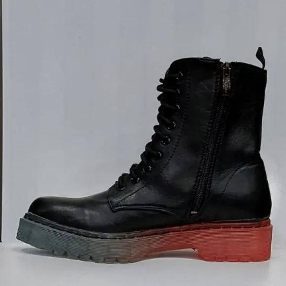 💥EDGY CHIC💥 &quot;MARTINA&quot; 100% GENUINE LEATHER BLUE &amp; PiNK OMBRE SOLE COMBAT BOOTS
