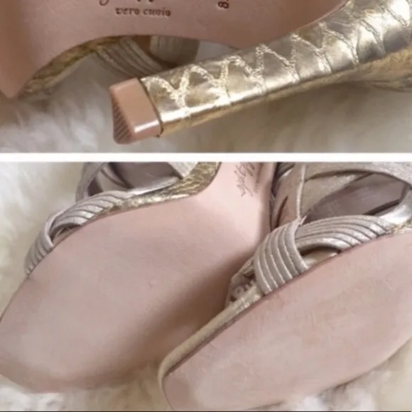 Eight Fifteen Liza Pale Gold Heeled Cutout Sandals