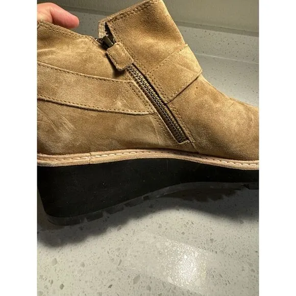Eileen Fisher Cargo Womens 8 Shoes Brown Suede Wedge Heel Side Zip‎ Ankle Bootie