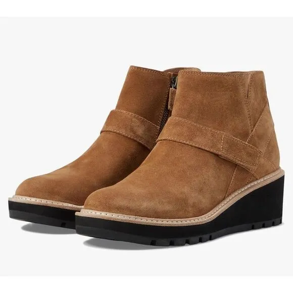 Eileen Fisher Cargo Womens 8 Shoes Brown Suede Wedge Heel Side Zip‎ Ankle Bootie