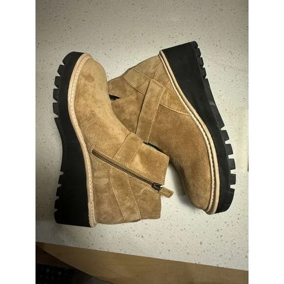 Eileen Fisher Cargo Womens 8 Shoes Brown Suede Wedge Heel Side Zip‎ Ankle Bootie