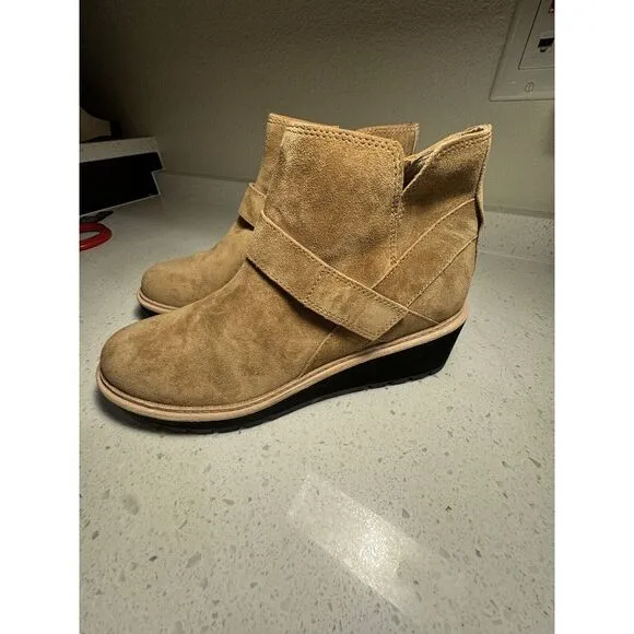 Eileen Fisher Cargo Womens 8 Shoes Brown Suede Wedge Heel Side Zip‎ Ankle Bootie