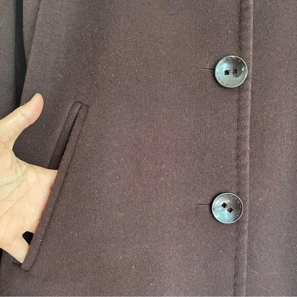 Ellen Tracy Mid Length Bordeaux Burgundy Wool Blend Pea Coat Women Jacket (Sz10)