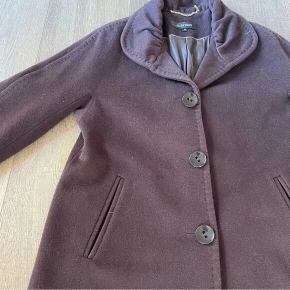 Ellen Tracy Mid Length Bordeaux Burgundy Wool Blend Pea Coat Women Jacket (Sz10)