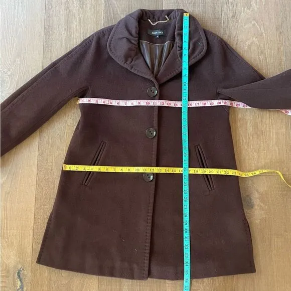 Ellen Tracy Mid Length Bordeaux Burgundy Wool Blend Pea Coat Women Jacket (Sz10)
