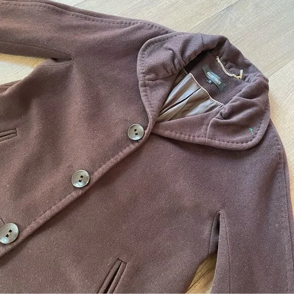 Ellen Tracy Mid Length Bordeaux Burgundy Wool Blend Pea Coat Women Jacket (Sz10)