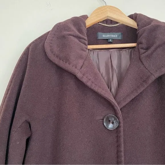 Ellen Tracy Mid Length Bordeaux Burgundy Wool Blend Pea Coat Women Jacket (Sz10)