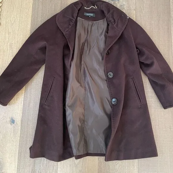 Ellen Tracy Mid Length Bordeaux Burgundy Wool Blend Pea Coat Women Jacket (Sz10)