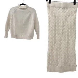 Elliatt Women’s S/XS Cream Cable Knit Sweater Skirt Set Turtleneck Ribbed Midi