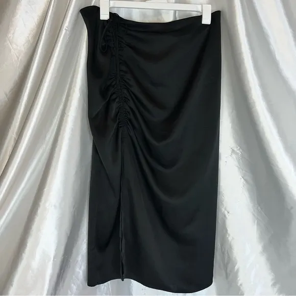 Eloquii Black Satin Ruched Midi Skirt – Size 22, NWT, Luxe &amp; On-Trend