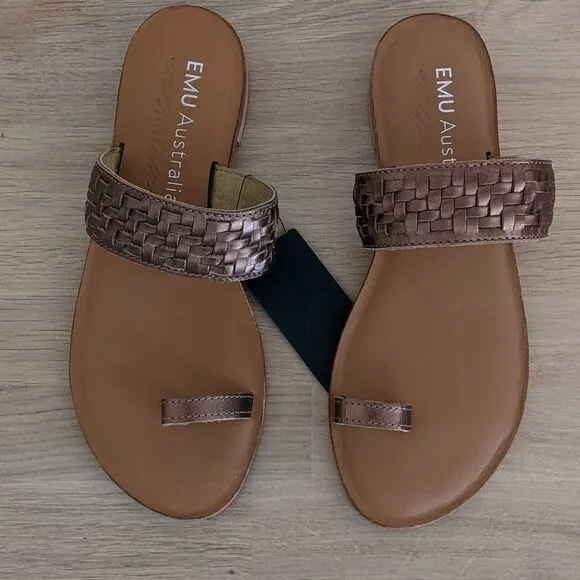 Emu Australia Murlong Bronze Leather Woven Sandals Women's 6