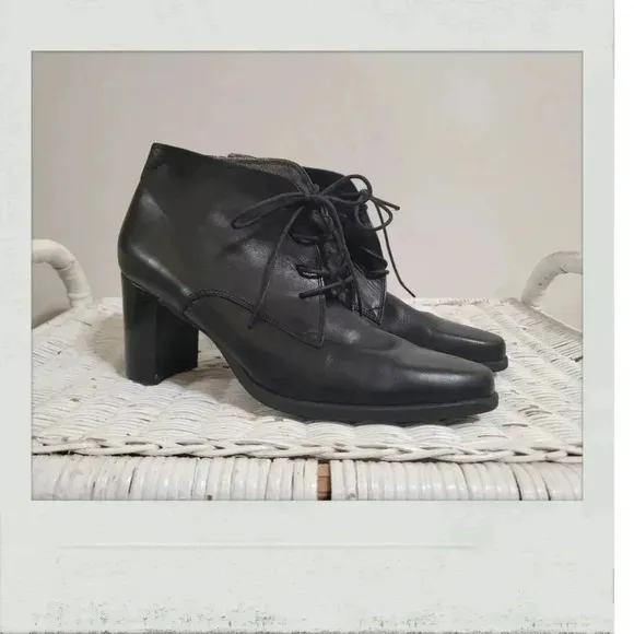 Enzo Angiolini | Vintage Black Leather Block Heel Ankle Boots Brazil Size 7.5