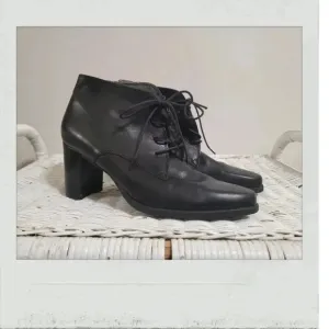 Enzo Angiolini | Vintage Black Leather Block Heel Ankle Boots Brazil Size 7.5