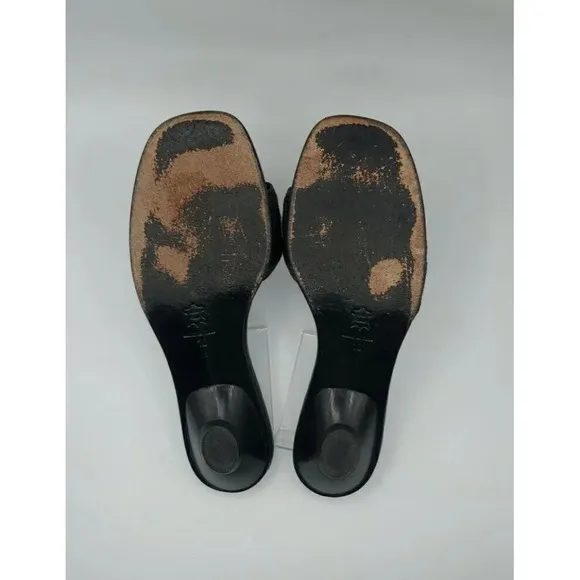 Eric Javits Womens Leather Woven Low Heel Sandals Slides Black Size 10