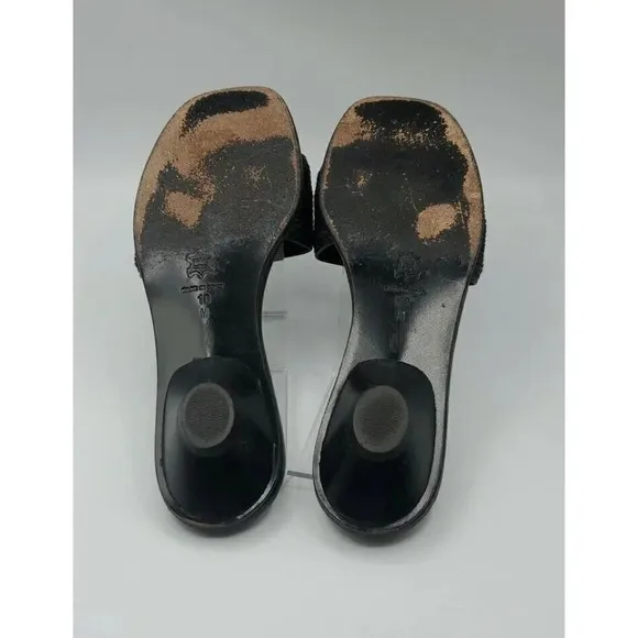 Eric Javits Womens Leather Woven Low Heel Sandals Slides Black Size 10