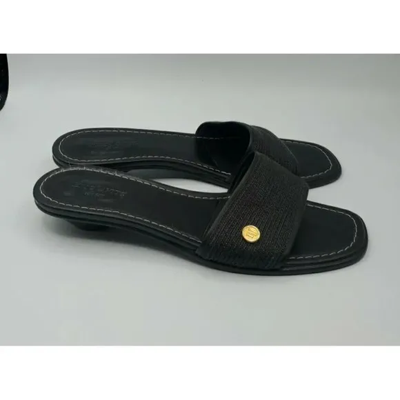 Eric Javits Womens Leather Woven Low Heel Sandals Slides Black Size 10