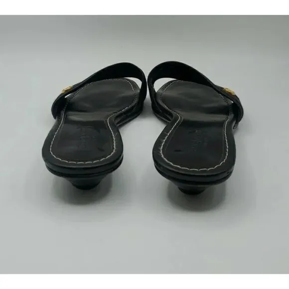 Eric Javits Womens Leather Woven Low Heel Sandals Slides Black Size 10