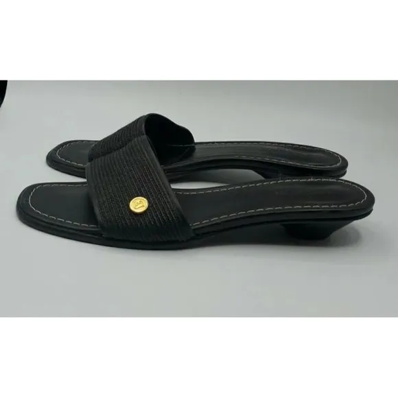 Eric Javits Womens Leather Woven Low Heel Sandals Slides Black Size 10