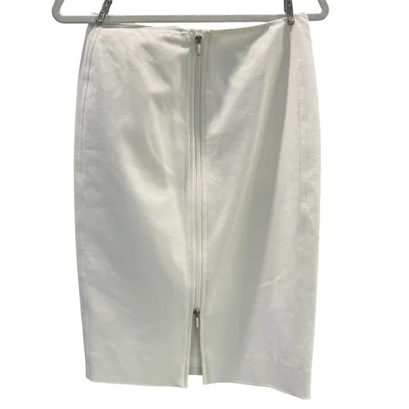 Etcetera Mid Length Pencil White Skirt with Zipper on Back Front Pockets Lined
