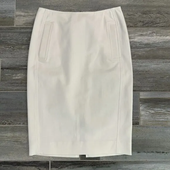 Etcetera Mid Length Pencil White Skirt with Zipper on Back Front Pockets Lined