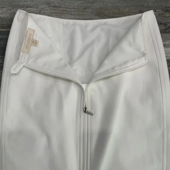 Etcetera Mid Length Pencil White Skirt with Zipper on Back Front Pockets Lined