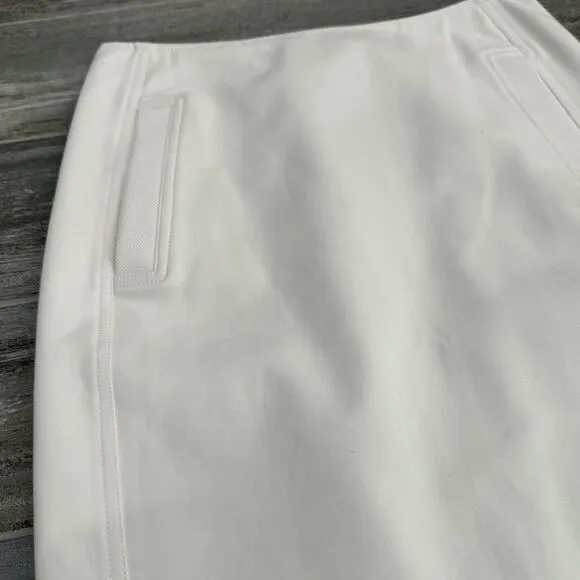 Etcetera Mid Length Pencil White Skirt with Zipper on Back Front Pockets Lined