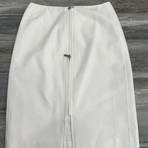 Etcetera Mid Length Pencil White Skirt with Zipper on Back Front Pockets Lined