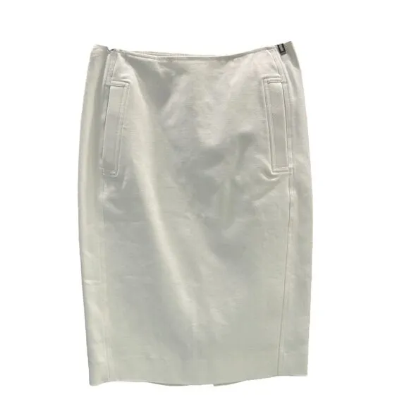Etcetera Mid Length Pencil White Skirt with Zipper on Back Front Pockets Lined