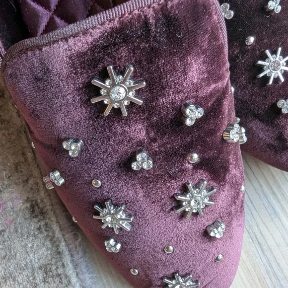EUC Birdies Wine Colored Bejewelled Shoes Size 9.5