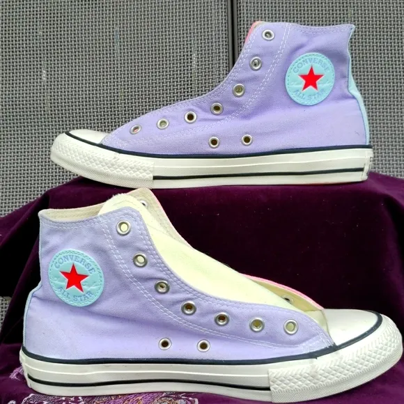 EUC CTAS Classic High Top in White/Red/Blue/Purple (Jr. 5)