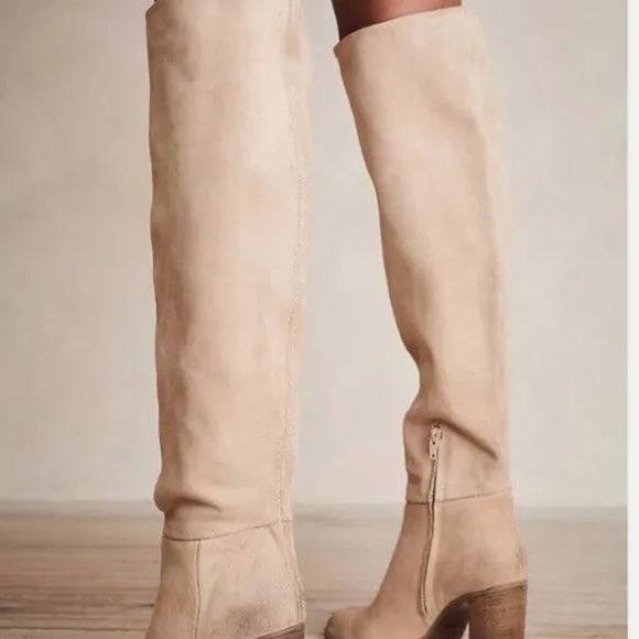 EUC Free People Tan Dakota Over the Knee Boots Suede EU 41 Beige Neutral Western