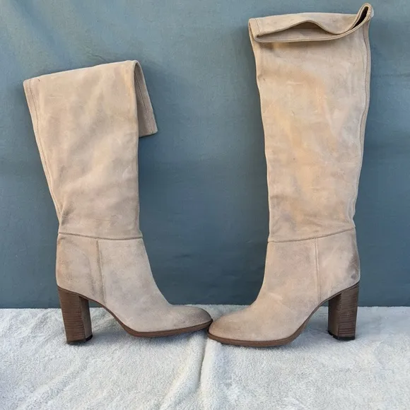 EUC Free People Tan Dakota Over the Knee Boots Suede EU 41 Beige Neutral Western