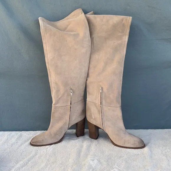 EUC Free People Tan Dakota Over the Knee Boots Suede EU 41 Beige Neutral Western
