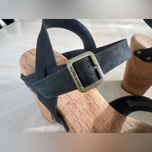 EUC - Kork-Ease Drew Black Leather Cross Banded Platform Sandals - Size 9