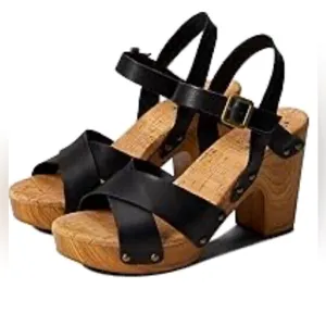 EUC - Kork-Ease Drew Black Leather Cross Banded Platform Sandals - Size 9