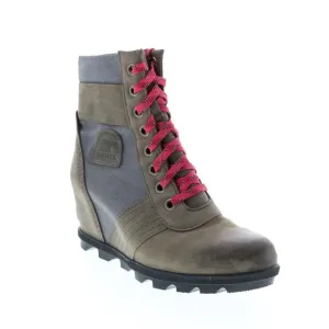 EUC Sorel Lexie Wedge 1808531052 Womens Gray Leather Lace Up Boots Size 11