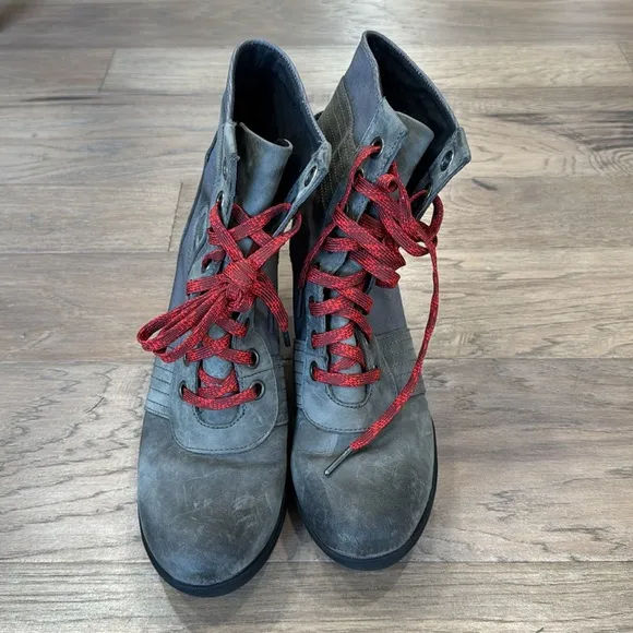 EUC Sorel Lexie Wedge 1808531052 Womens Gray Leather Lace Up Boots Size 11