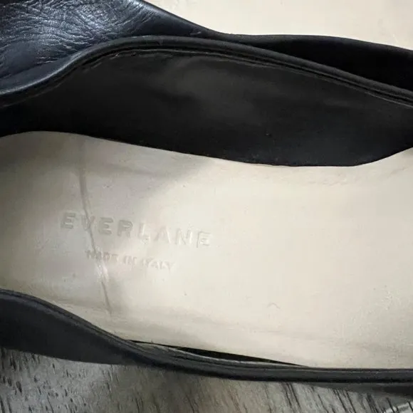 Everlane Womens Black Leather Classic 90s Square Toed Flat Shoes Size 10
