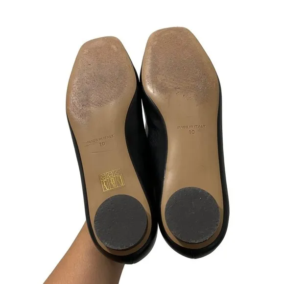 Everlane Womens Black Leather Classic 90s Square Toed Flat Shoes Size 10
