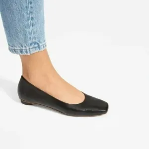 Everlane Womens Black Leather Classic 90s Square Toed Flat Shoes Size 10