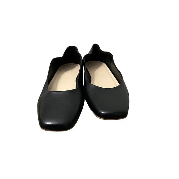 Everlane Womens Black Leather Classic 90s Square Toed Flat Shoes Size 10